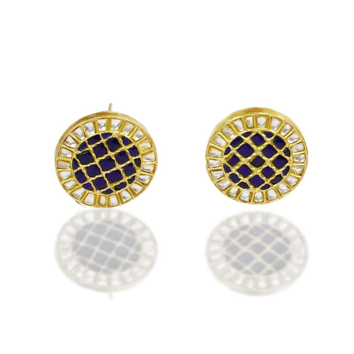 925 Silver Gold Plated Button Shaped Stud Earrings view 3