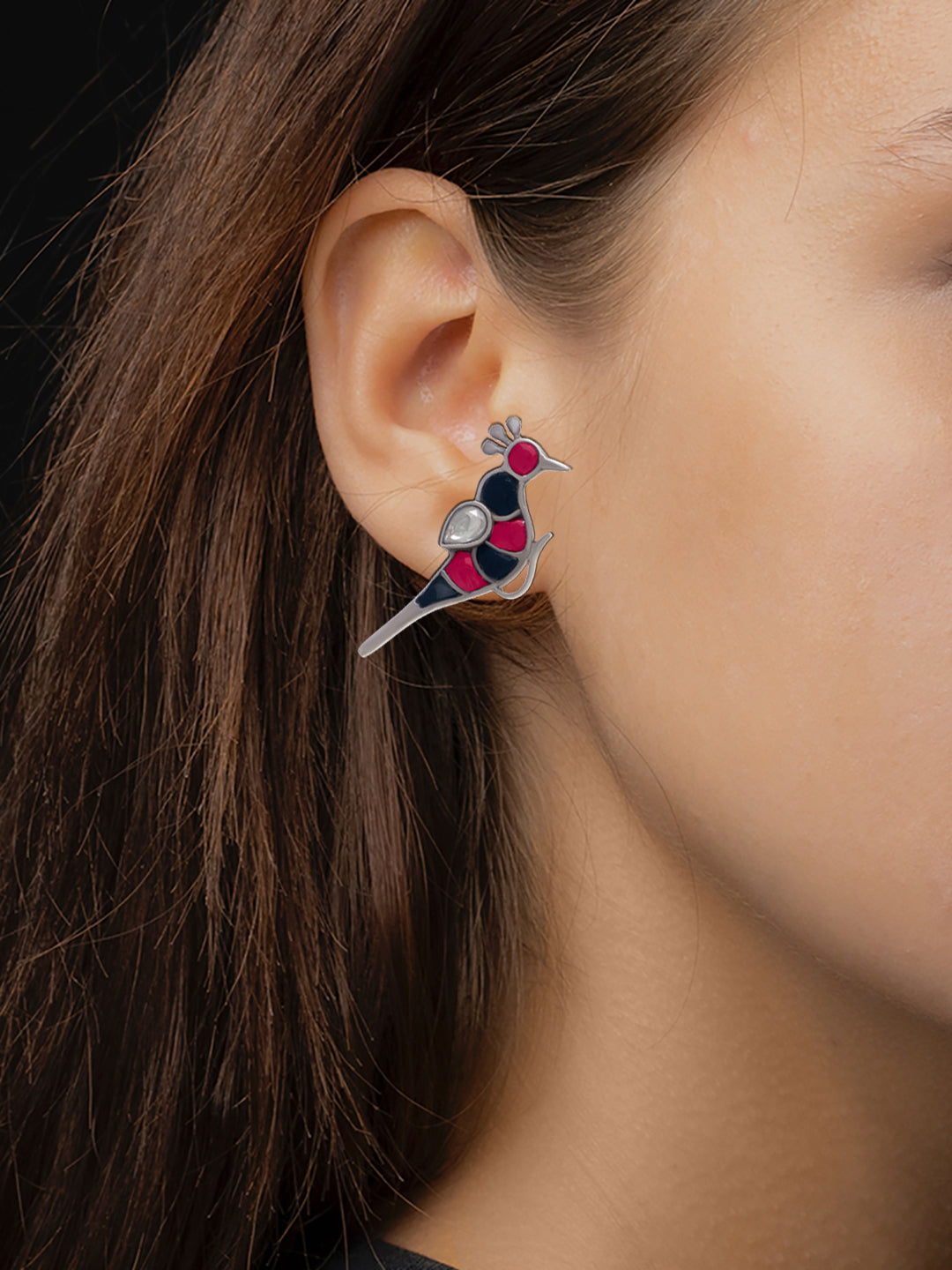 Multicolor Peacock Studs with Pearl view 2
