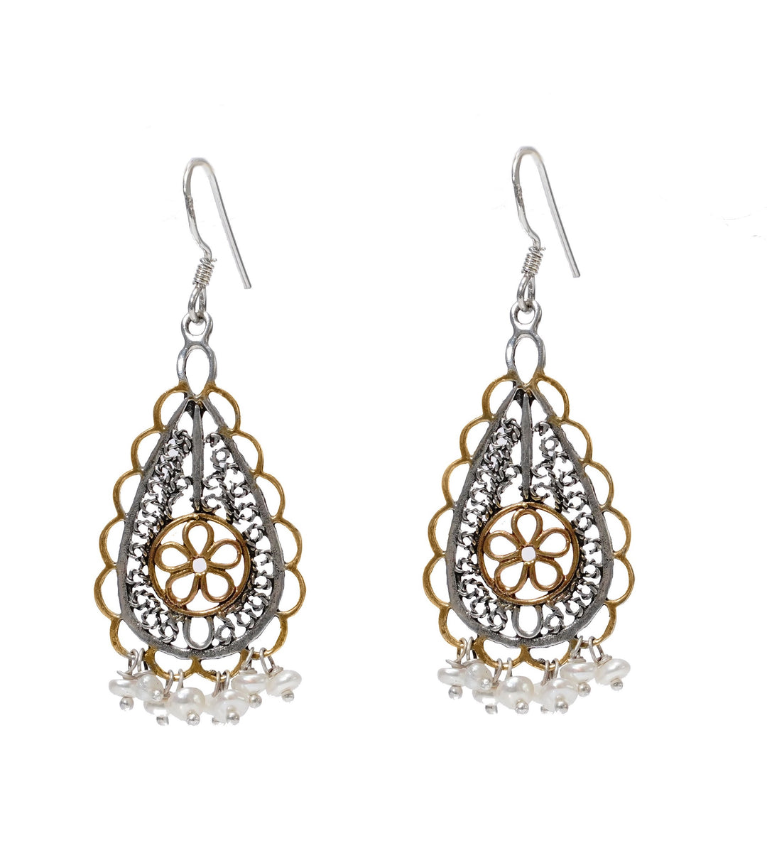 925 Silver Two Tone Mesh Earrings - Neeta Boochra Jewellery