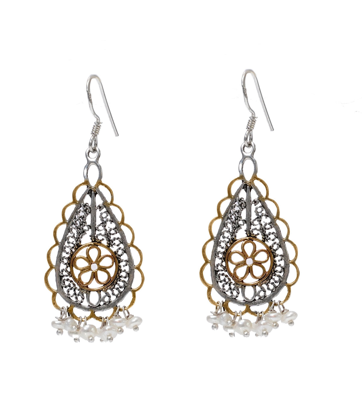 925 Silver Two Tone Mesh Earrings view 1