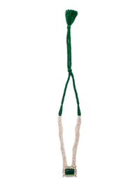 925 Sterling Silver 22K Gold Plated Pearl Beaded Necklace With Green Onyx Gemstone and White Kundan view 6