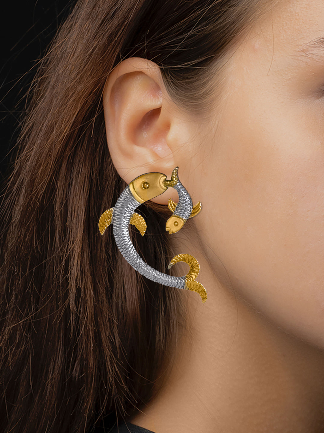 Two Toned Twin Fish Earrings view 2