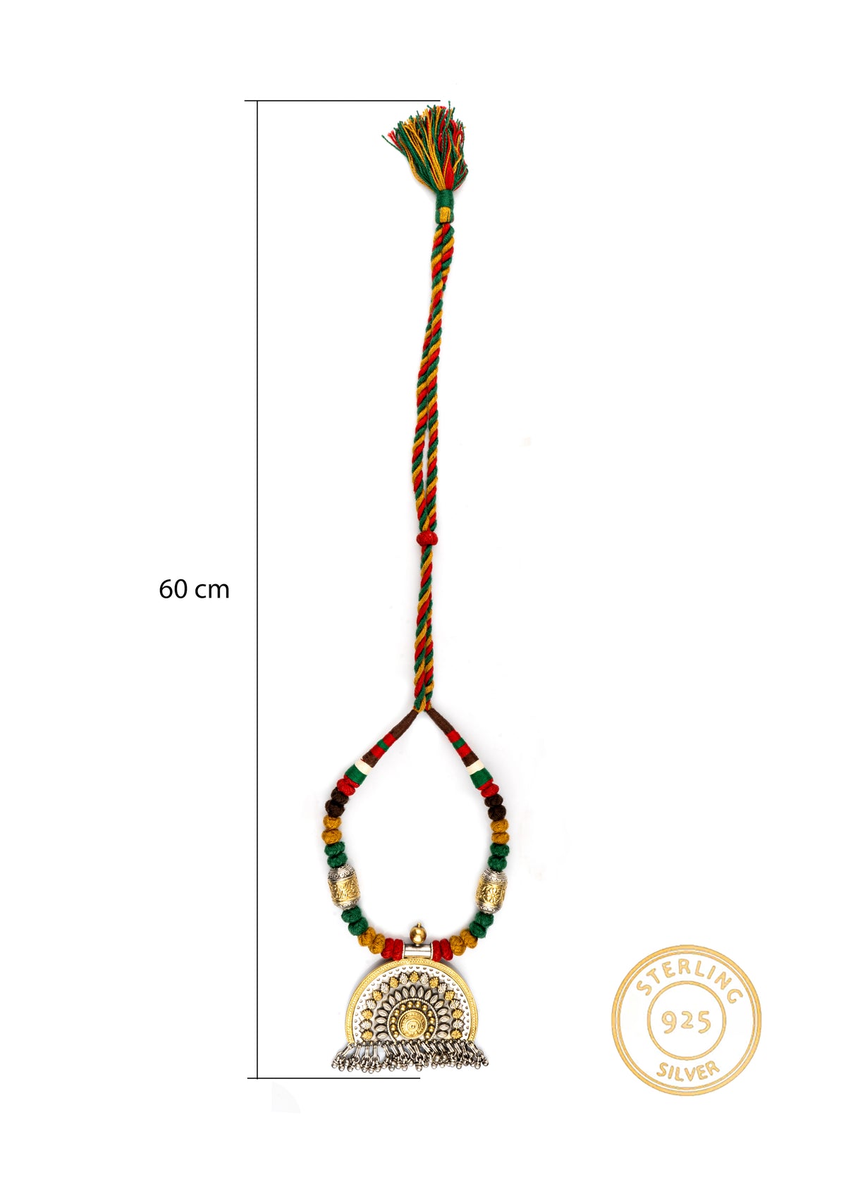 925 Sterling Silver Necklace with Multicolored Adjustable Patwa Thread view 4