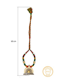 925 Sterling Silver Necklace with Multicolored Adjustable Patwa Thread view 4