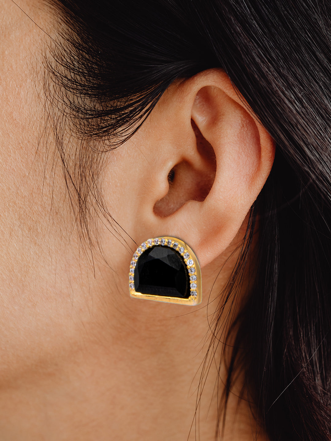 Gold Plated Black Onyx Studs with CZ view 2