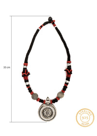 925 Sterling Silver Floral Design Necklace with Adjustable Patwa Thread view 3