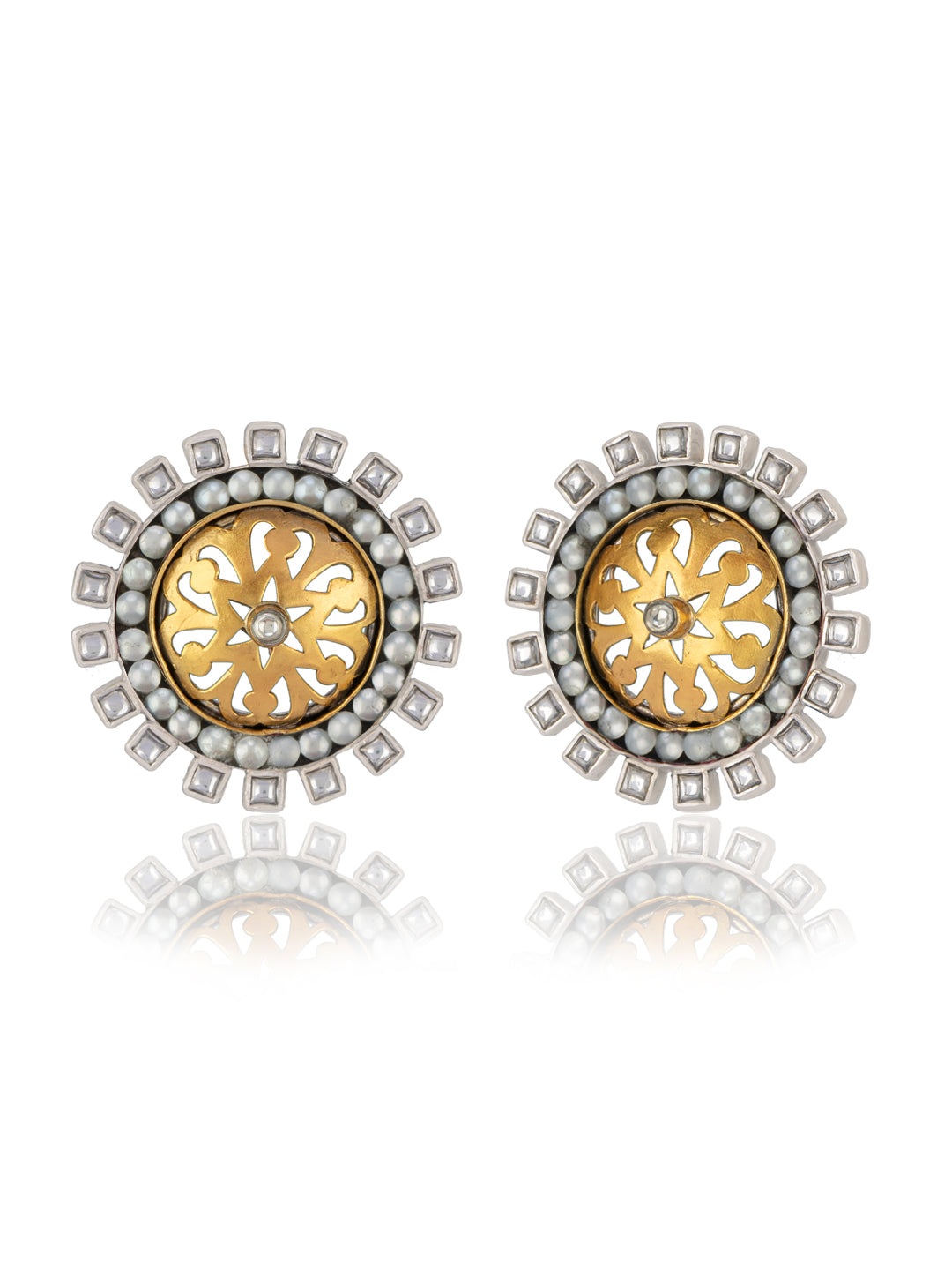 White Kundan Studs with Pearl view 1