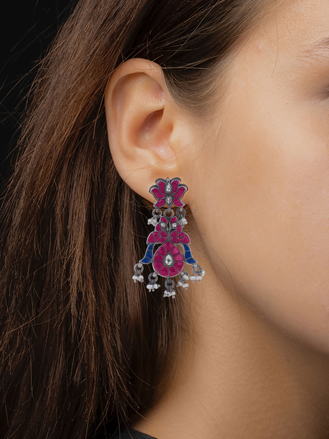 Lotus Multicolor Kundan Earrings view 2
