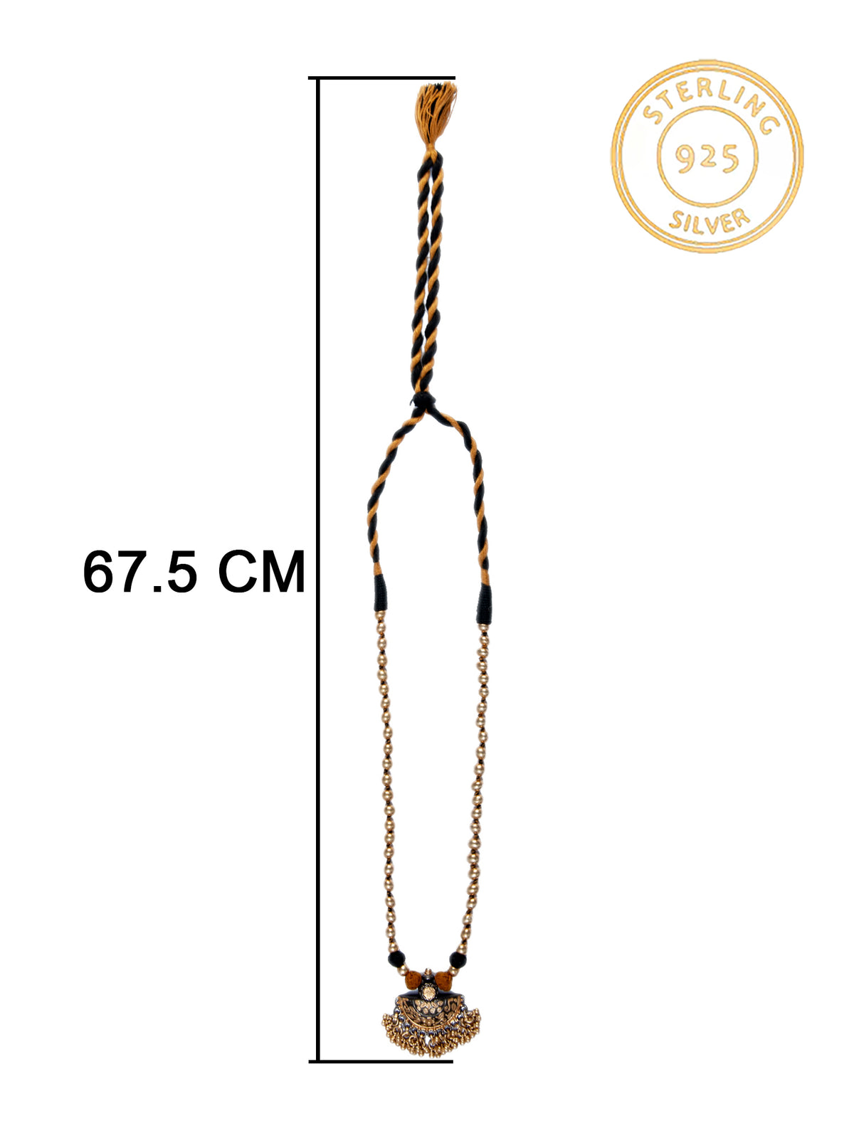 925 Sterling Silver Two Tone 22K Gold Plated Beaded Necklace view 4