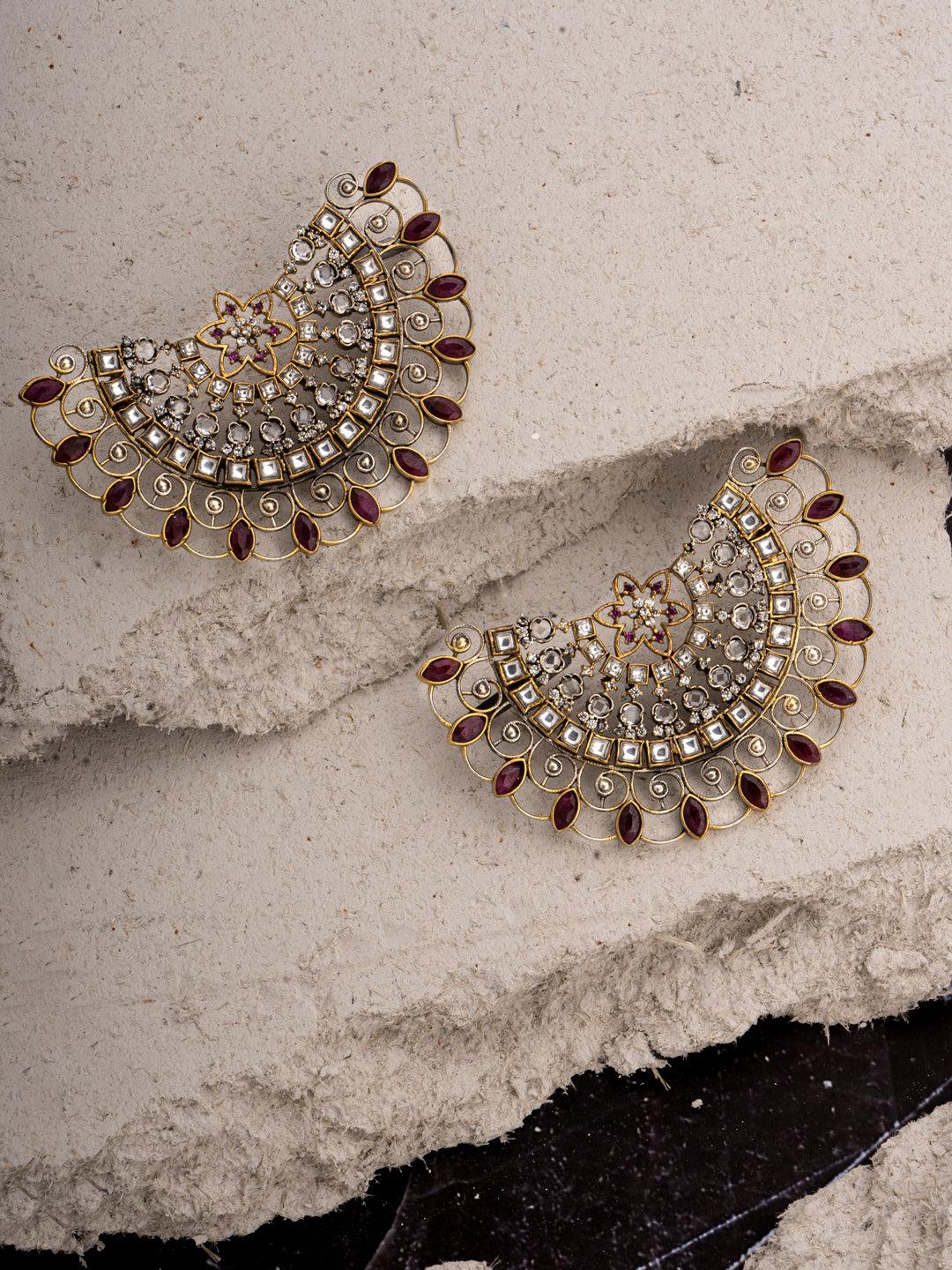 925 Sterling Silver Gold Plated Ruby Earringss/Ear Cuffs view 3