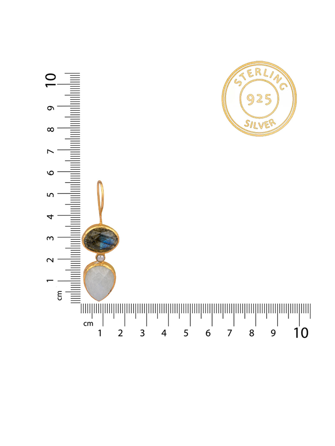 Rainbow Moonstone and Labradorite Gold Plated Dangler view 3