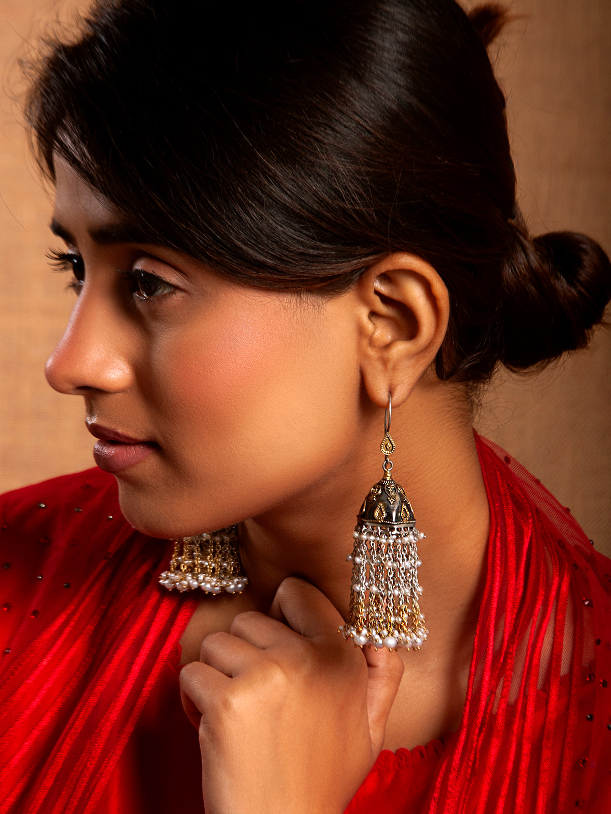 Svarnam Festive Jhumki with Pearl view 4