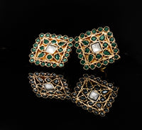 925 Silver Gold Plated Studs with Natual Green Gemstones view 3
