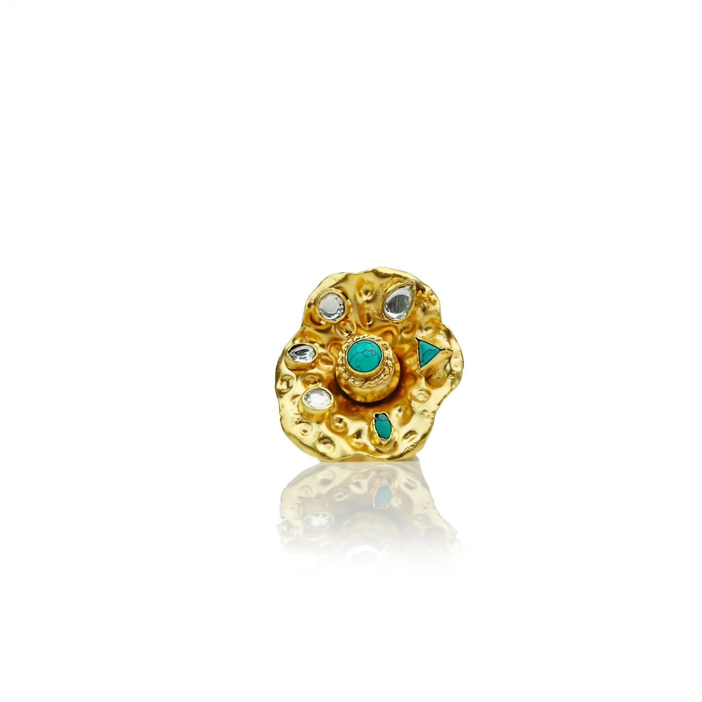 Silver Gold Plated Modern Ring with Turquoise and Kundan - Neeta Boochra Jewellery