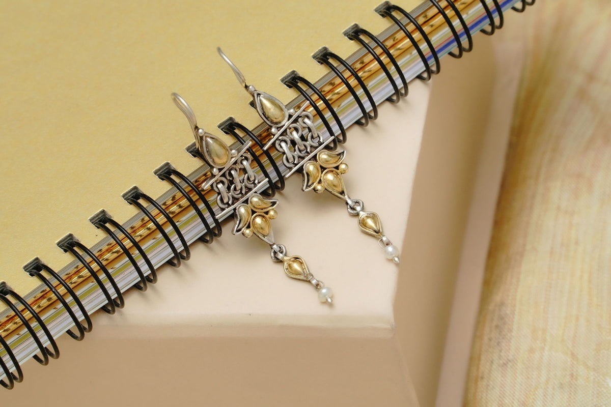 925 Silver Two Tone Dangler Earrings view 1