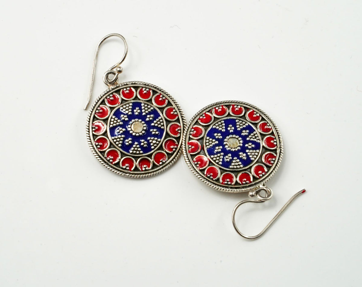 Navy Blue and Red Meenakari Dangler Earrings view 3