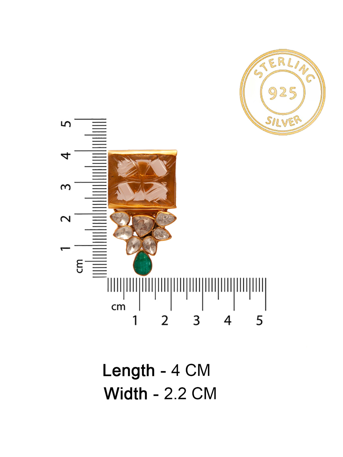 Svarnam Moissanite Orange Carved Stone Studs view 5