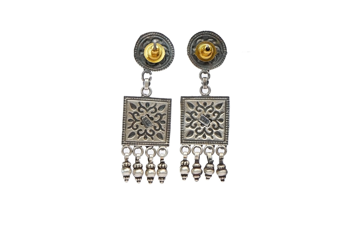 Silver Two-Toned Chitai Tribal Earrings view 2