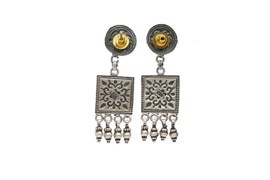 Silver Two-Toned Chitai Tribal Earrings - Neeta Boochra Jewellery