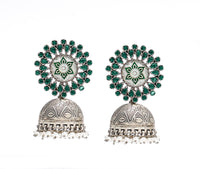 925 Silver Meenakari Jhumki Earrings with Natural Green Stones view 4