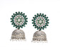925 Silver Meenakari Jhumki Earrings with Natural Green Stones - Neeta Boochra Jewellery