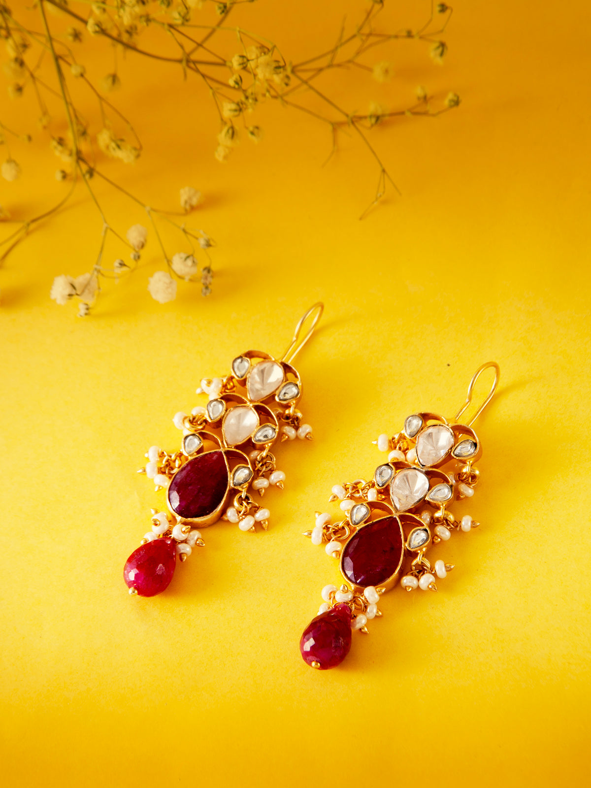 Svarnam Moissanite Ruby Danglers view 1