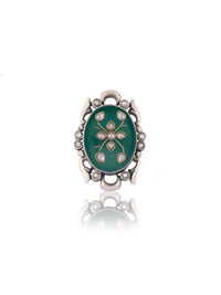 Green Onyx Adjustable Ring with Intricate Kundan Work on Gemstone view 2