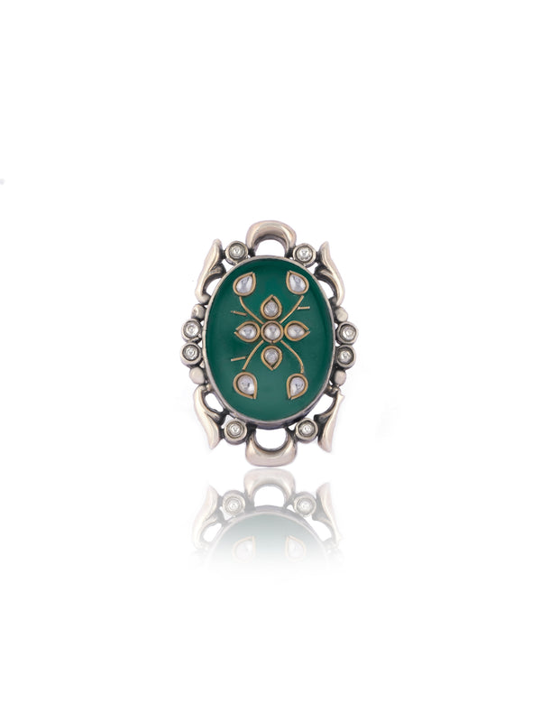 Green Onyx Adjustable Ring with Intricate Kundan Work on Gemstone alternate