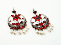 Red Stone Crescent Earrings view 2