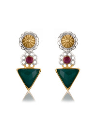 Two Toned Studs with Ruby and Green Onyx view 1