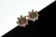 Multicolored Red Green Floral Earrings - Neeta Boochra Jewellery