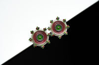 Multicolored Red Green Floral Earrings view 2