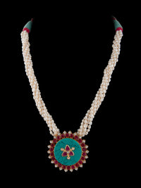 925 Sterling Silver 22K Gold Plated Pearl Beaded Necklace With Turquoise, Ruby Gemstone view 6