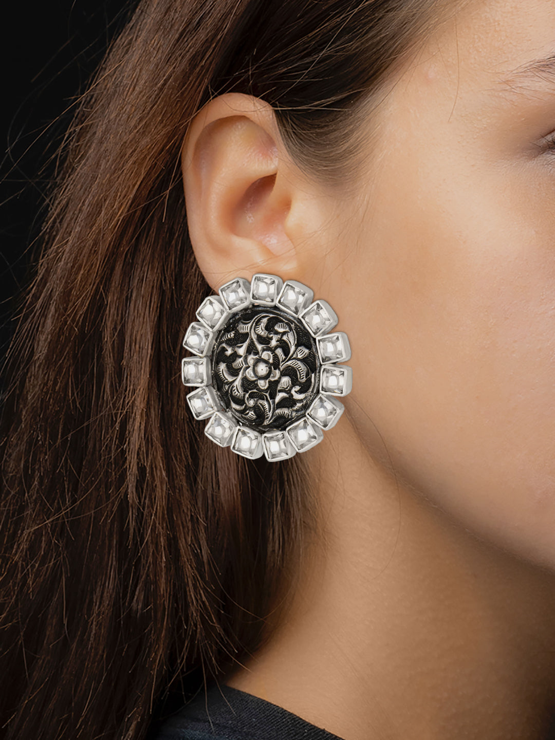 925 Sterling Silver Chitai Kundan Studs view 3